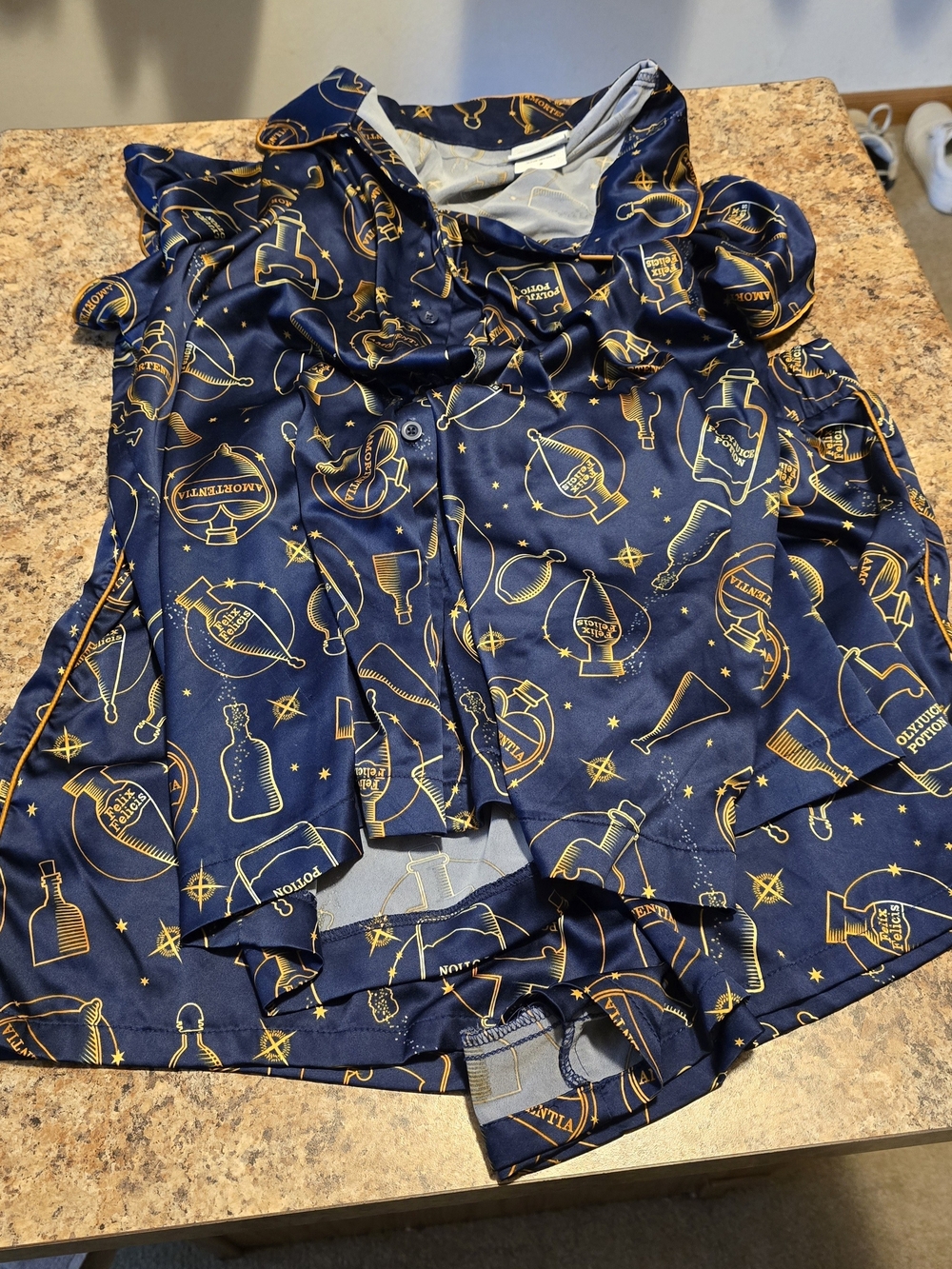 Harry Potter Navy Blue and Gold Printed Pajama Set